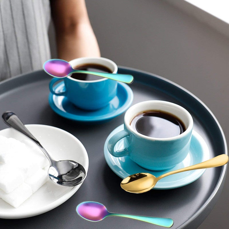 Wesdxc56 Demitasse Espresso Spoons  Mini Coffee Spoon  Stainless Steel Small Spoons for Dessert  Tea Set of 6(Rainbow) - Image 3